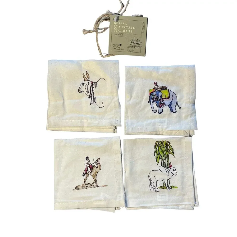 Cocktail Napkins‎ Cloth Hand Crafted Kerala 100% Cotton Indigenous Livestock